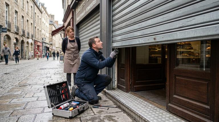 Serrurier intervenant pour le déblocage d’un rideau métallique à 